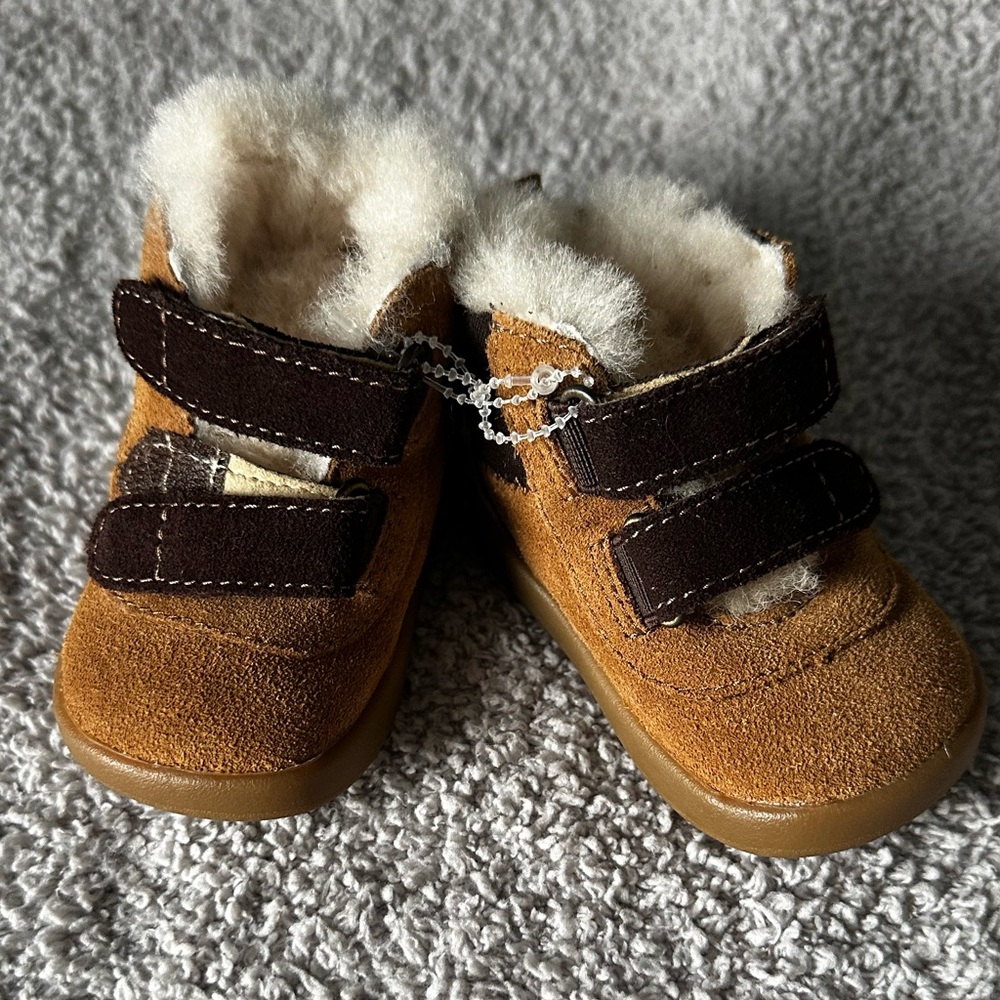 UGG Tan Kids Boots with Velcro Straps